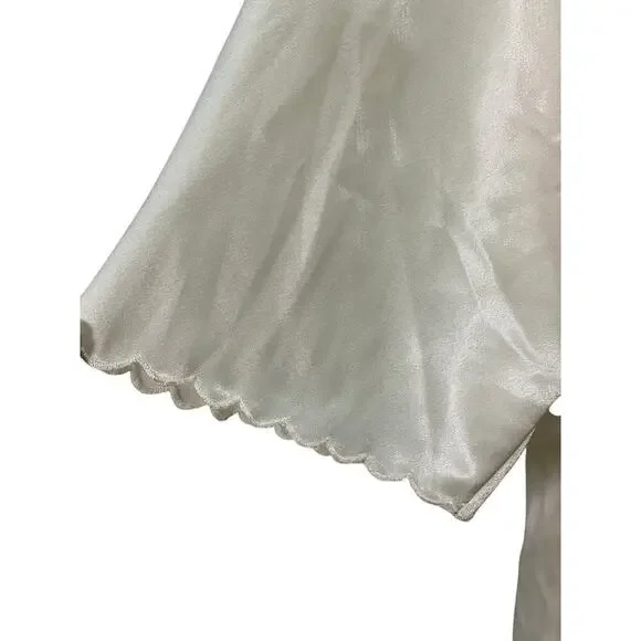 Ivory Satin Womens Scalloped Hem Leaf Pattern Eyelet Lace Collar Robe Size Large - Picture 5 of 5